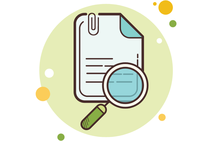 File icon with a magnifying glass on a green circle