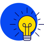 Yellow bulb icon on a blue circle background