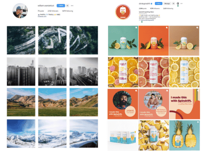instagrammable_grid_blog_post_actionable_advice Two Instagram profiles side to side both use color transitions and other effects to create a aesthetically pleasing look