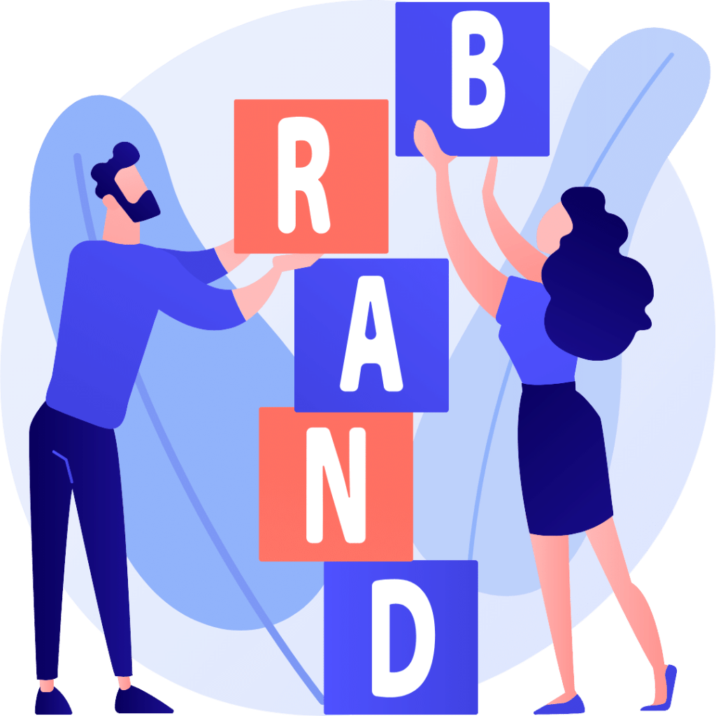 Two people writing brand by building blocks