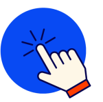 Hand touching icon on a blue circle background
