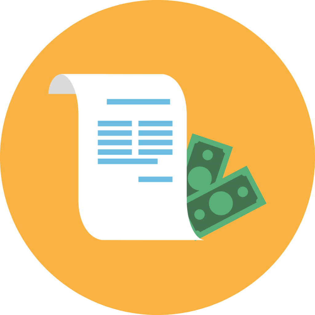 white paper and bills in a yellow circle