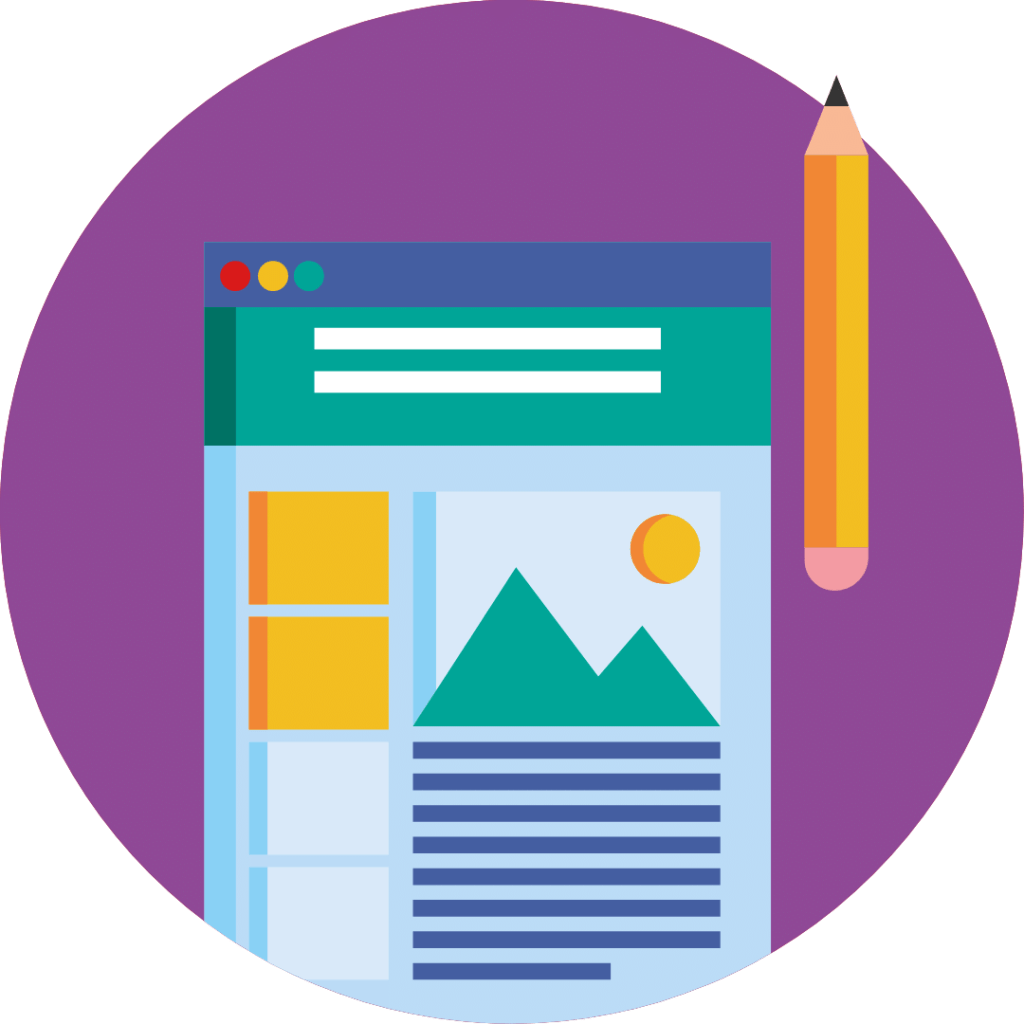 a website and pencil in a purple circle